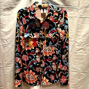 BCBGMAXAZRIA Floral Snap Button-Up Collared Blouse size L